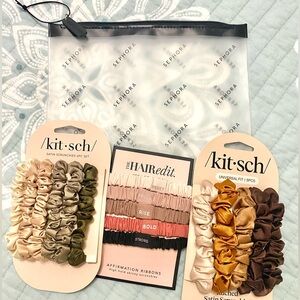 Kitsch Satin Hair Scrunchie Bundle (15) + Sephora Travel Bag NWT